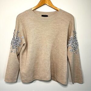 J. Crew Sequin Floral Wool Blend Oatmeal Women’s Sweater Size Small
